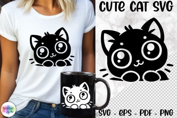 Cat SVG Design, Cute Cat Silhouette PNG