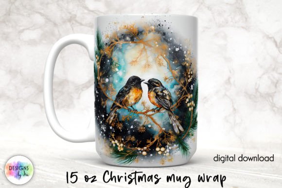 Christmas Chickadee Birds Mug Wrap Print