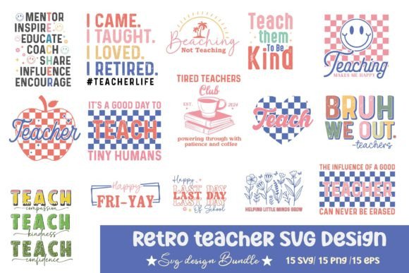 Retro Teacher SVG PNG Bundle Design