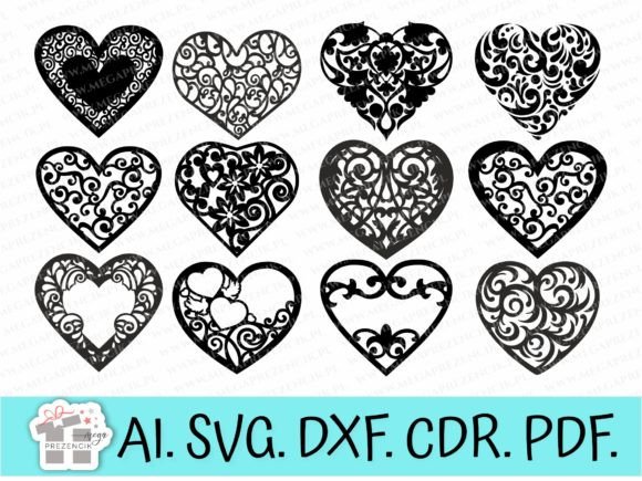 Set of SVG Hearts Vector Graphics Laser